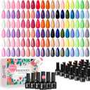 phoenixy 42 Gel Nail Polish Set, 36 Colors Soak Off Gel Polish Nude Pink White Blue Green Yellow Orange 6 Bottle Base and Matte Glossy Glitter Top Coat Starter DIY Home Manicure Set for Women (42pcs Romantic Pastel Rainbow Collection)