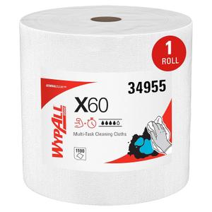 WypAll GeneralClean X60 Cloths Multi-Task Cleaning Wipes, Jumbo (34955), Strong and Absorbent Towels, White (1 Roll of 1,100 Sheets, 1,100 Sheet Total)