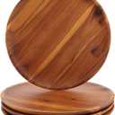 AIDEA Acacia Wood Dinner Plates, 8 Inch Round Wood Plates Set of 4, Easy Cleaning & Lightweight for Dishes Snack, Dessert, Unbreakable Classic Charger Plates - for Christmas Gift