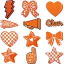 Glitinsel 24 Pcs Orange Game Day Cheer Patches Iron on Embroidered Football Patches Sew on Appliques for Hats Backpacks Clothes Football Enthusiasts Team Fans DIY Cratfs(Game Day)