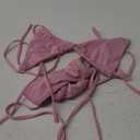 Women Halter String Bikini Set Sexy Thong Cheeky Two Piece Swimsuits Solid Color Bathing Swimwear (Small, Pink)