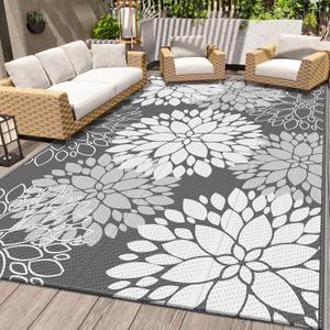 LuxStep Outdoor Rug Waterproof Outdoor Plastic Straw Rug Reversible Patio Rug Mat Outdoor Decor Large Area Mats for RV, Picnic, Backyard, Deck, Balcony, Porch, Beach, Camping, 5'x 8',Grey