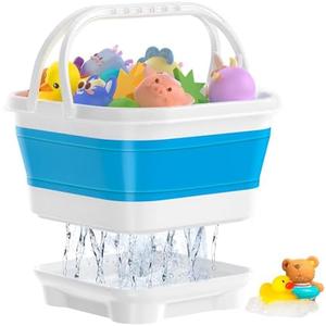 Anivia Foldable-Bath-Toy-Storage-Organizer, Bath Toy Holder with Removable Base, Quick-Drain-Drying Bathtub Toy Storage, Basket Bathroom Shower Toys Holder for Kids (Blue)