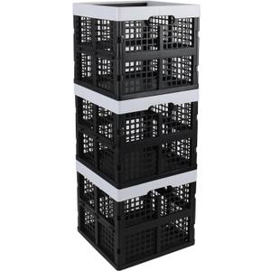 18 L Collapsible Storage Crate, 3 Pack Plastic Stackable Storage Milk Crates, Black, F