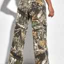 HVEPUO Camo Pants Women High Waisted Wide Leg Casual Y2K Camoflage Cargo Pants Baggy Elastic Waist Straight Jeans Trousers (L)
