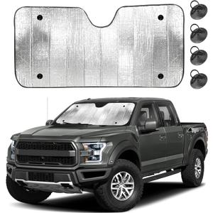 EcoNour Accordion Truck Windshield Sun Shade | Foldable Sun Visor with 4 Suction Cups | Reflective Automotive Windshield Shade Blocks UV Rays&Heat |Window Sun Blocker for Cool Interior - 66" x 31", X-Large