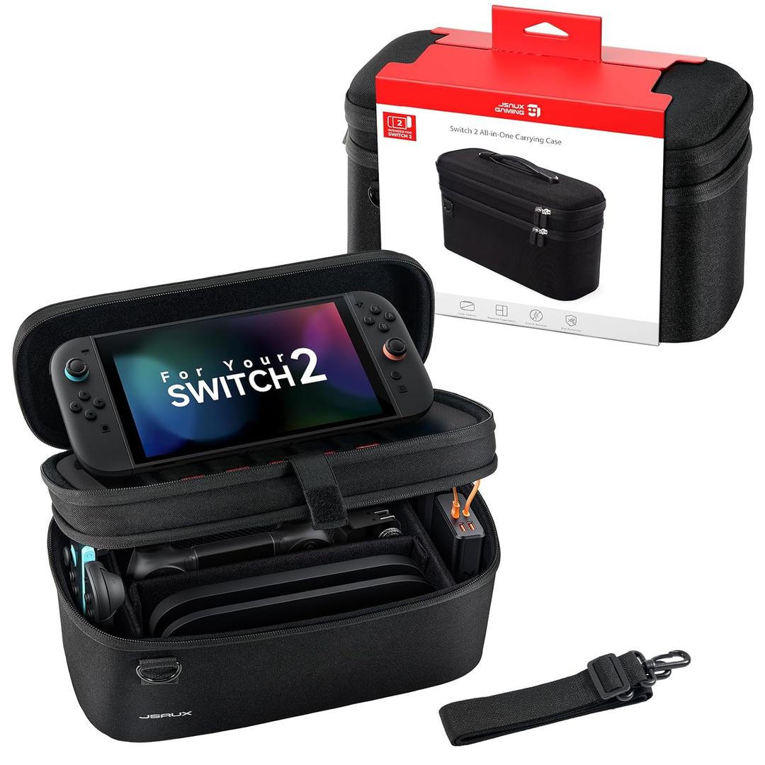 JSAUX All-in-One Carrying Case for Nintendo Switch 2 / ROG Xbox Ally / Ally X, Travel Storage Bag Fits Dock, Pro Controller and Accessories, Holds Switch 2 with Protective Case, Large CapacityBlack