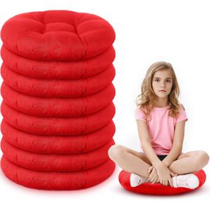 Fumete 8 Pcs 16 Inch Round Floor Cushions for Kids and Toddlers, Flexible Seating Classroom Furniture Floor Pillow for Home, Daycare, Preschool, Yoga and Meditation (Red)