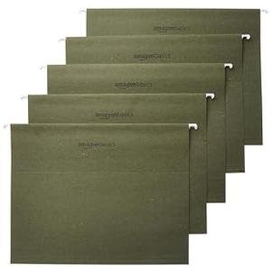 Amazon Basics Hanging File Folders with Adjustable Tabs, Sturdy Expandable Document Organizer, Letter Size 8.5x11 inch, Green, 25-Pack