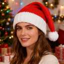 2 x Santa Hat Christmas Hats Xmas Party Red Knitted Beanie for Adult Women Men