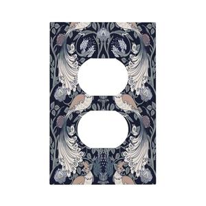 William Morris Vintage Floral Birds Peacocks Single Duplex Wall Plate Covers Light Switch Cover 1 Gang Outlet Plate Decorative Switchplate Covers Electrical Faceplate for Country Bedroom Decor (1-Gang Duplex Outlet / 5 x 3 IN)