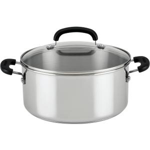 Farberware Brilliance Stainless Steel Dutch Oven/Casserole Pan with Glass Lid, 5 Quart, Dishwasher Safe and Induction Ready, Compatible with All Cooktops, Stainless Steel