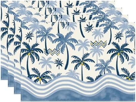 XCHI Blue Watercolor Coconut Palm Seawater Summer Placemats Set of 8 Table Mats 12x18 Inch