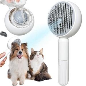 3-in-1 Steam Brush for Cats & Dogs  Hair Removal Comb with One-Click Release & Water Spray  Grooming Brush for Shedding, Long/Short Hair (white brushs-grey)