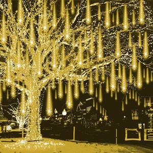 Christmas Lights Outdoor Falling Rain Meteor Shower Lights 12 inch 8 Tube 192 LED Snowfall Icicle Cascading String Light for Xmas Tree Christmas Decorations Holiday Garden, UL Plug,Warm White