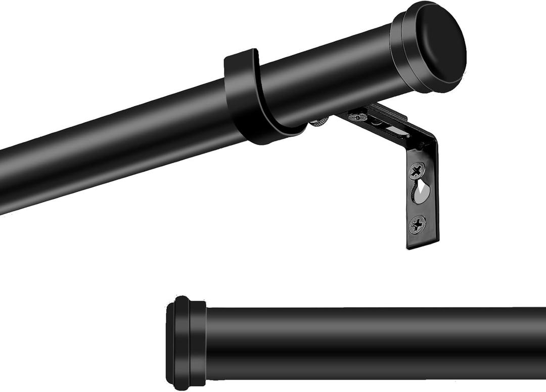 Adjustable Black Curtain Rod Set, 1-Inch Diameter, Heavy-Duty, Easy Installation - Curtain Rods for Windows 72 to 144 Inches(Black,30-144")