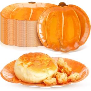 Sliner 100 Pcs Pumpkin Paper Plates Fall Thanksgiving Disposable Dinner Plates 7 Inch Harvest Dinnerware for Autumn Halloween Holiday Catering Events Dinner Dessert Party Supplies (Orange)