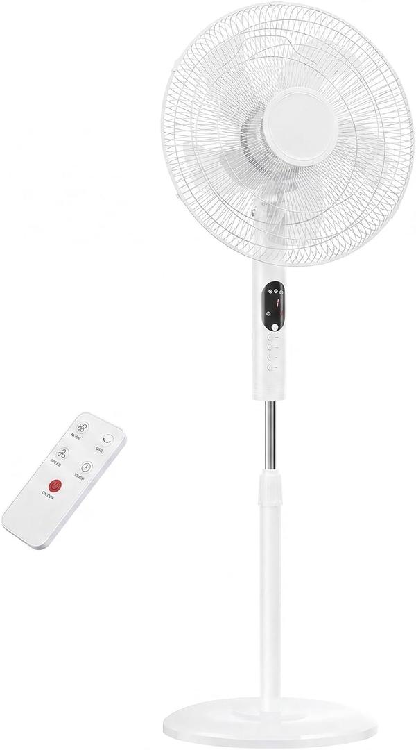 Pedestal Fan with Remote, Oscillation Standing Fan with 3 Speeds & 3 Modes, Electric Cooling Fans with Timer, Adjustable Height & Tilt Head, Quiet Floor Fan for Bedroom, Living Room, Office