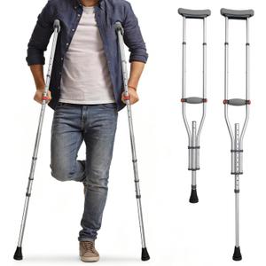 Aluminum Alloy Crutches for Adults, Pair of Height Adjustable Crutch (Fits 4'7" - 6'7"), Universal & Lightweight Crutches for Kids, Includes Padded Underarm Cushions, Rubber Tips, 300 lbs Capacity