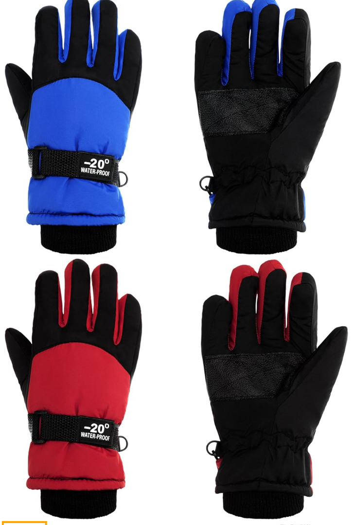 SATINIOR 2 Pairs Kids Waterproof Winter Snow Gloves Ski Gloves for Boy Girl Outdoor Warm Thickening Snowboar