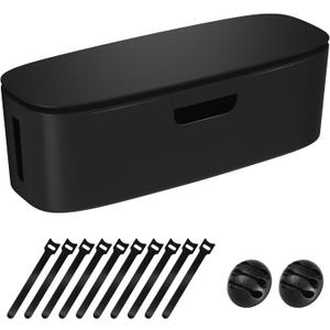 Cable Management Box - Large Cord Organizer Box to Hide Power Strip & Under Desk, TV Computer Wires Cable Organizer Box with Baby Proofs, Desk Cord Organizer for Home/Office - Black