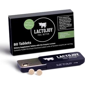 LactoJoy Lactase Pills 14,500 I 80 Pieces I Powerful Lactase Enzymes for Lactose Intolerance I Ultra Pure Lactase for Improved Digestion I No Silicon Dioxide, No Artificial Flavors, No Sucralose
