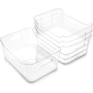 BINO | Plastic Organizer Bins, Large - 4 Pack | The SOHO Collection | Multi-Use | Pantry & Freezer Organizer Bins | Plastic Storage Containers for Home & Kitchen Org (Clear)