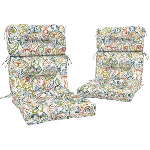 Outdoor High Back Chair Cushions Set of 2, Water-Resistant Chair Cushions for Patio Home Garden, Replacement Rocking Chair Cushion with tie 22" W x 20" D, Paisley Botanical, 44"x22"x4"