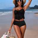 Edelqual Women's Tankini Swimsuits Two Piece Tummy Control Flowy Bathing Suit Tie Swim Top High Waist Bottom Swimwear (Black, L)