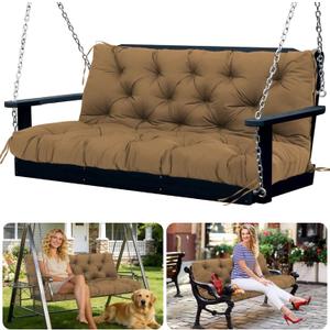 Porch Swing Cushions 2 Seater Replacement Thicken 5" Waterproof Swing Cushions for Outdoor Furniture Bench Patio Swing Cushion with Backrest & Ties(Coffee 48x40x5inch)