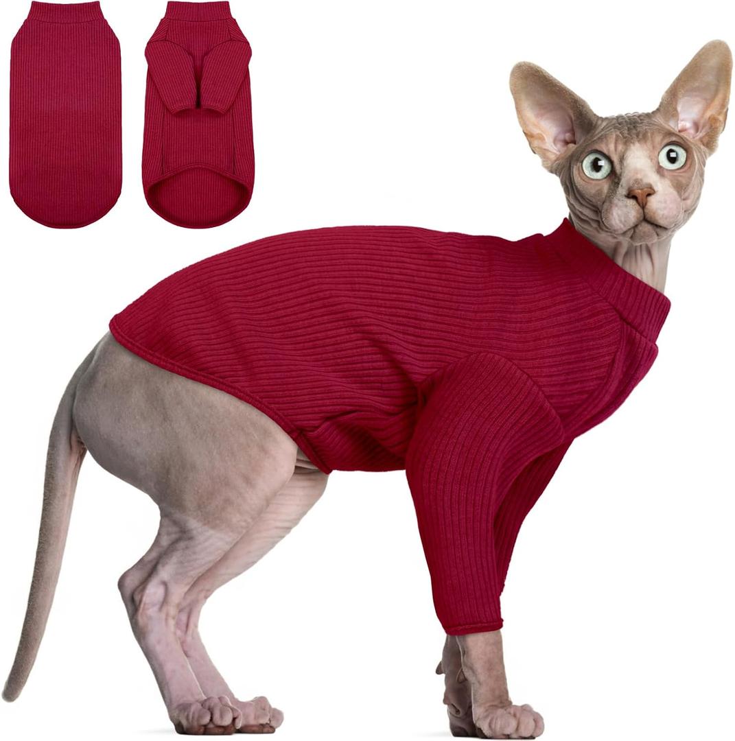 Dentrun Sphynx Hairless Cats Shirt Pullover Kitten T-Shirts, Breathable Cat Wear Turtleneck Sweater Adorable Cat's Clothes Vest Pajamas Jumpsuit, Size: M