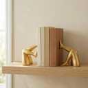 Minimalist Leg Sculpture Bookends for Shelves, Decorative Gold Book Ends, Modern Aesthetic Bookshelf Decor, Resin Book Stoppers for Home Office/Library Decoration