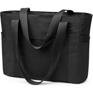WLLWOO Large Tote Bag, Zipper Shoulder Bag for Women Trolley Sleeve 15.6 Laptop Travel Work Daily Nurse Gym (Black)