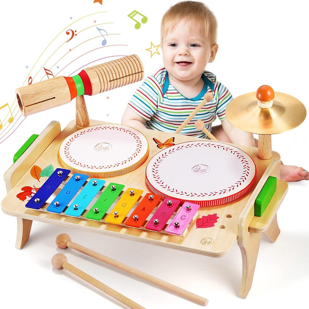 Wingyz Kids Drum Set For Toddlers Baby Music Instruments 7 In 1 Montessori Preschool Musical Toys Children Drum Kit Xylophone Tambourine Birthday Gifts For Boys and Girls