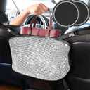 3 Pack Bling Car Mesh Organizer,Seat Back Net Bag,Barrier of Backseat Pet Kids,Cargo Tissue Purse Holder,Driver Storage Netting Pouch with 2PCS Crystal Diamonds Cup Holder (silver)