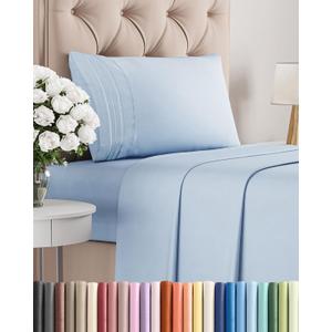Twin Size 3 Piece Sheet Set - Comfy Breathable & Cooling Bed Sheets Set - Hotel Luxury Bedding for Women, Men, Kids, Teens, Boys & Girls - Deep Pockets, Ultra-Soft, Wrinkle Free - Oeko-Tex - Sky Blue
