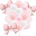 Pink Bow Balloons, 60-Count Balloon Set with Pink Bows and White Bows, Decorative Party Balloons for Birthday, Wedding, Baby Shower, Latex Balloons