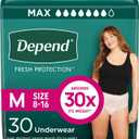 Depend Fresh Protection Adult Diapers, Incontinence & Postpartum Bladder Leak Underwear for Women, Disposable, Maximum, Medium, Blush, 30 Count, 