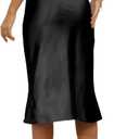 LYANER Women's Zipper Side Satin Silky Ruffle Silky Midi Skirt (Black, M)
