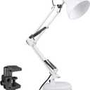Metal Desk Lamp, Swing Arm, Architect Adjustable Gooseneck Table Lamp, Work, Study, Reading, E26 Base, Multi-Joint, White