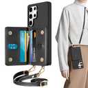 TUCCH Case Wallet for Galaxy S25 Ultra, [Detachable Crossbody Lanyard] PU Leather Folio Magnetic Closure Wallet with RFID Blocking [6 Card Holders], Protective Shockproof Phone Cover 6.9" 2025, Black