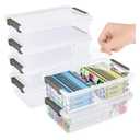 6 Pack Extra Large Pencil Box with Removable Divider, Thickened Pencil Case Bulk, Clear Crayon Marker Organizer Stackable Plastic Small Storage Containers for Pen Craft School Supplies(Grey)