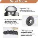 6Pcs Steel Wool Scrubber with Replacement Wire Pads Set, Stainless Steel Scrubber with Handle for Scouring Stubborn Messes from Cast Iron, Pots, Pans, Grill, Stoves, Sink(1 Scrubber+5 Pads)