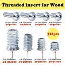 160 Sets of 1/4-20 x 10mm, 15mm, 20mm, 25mm Furniture Nuts, Threaded Wood Inserts, Bolts, Fasteners, connectors, Hexagonal Drive Screws and Nuts kit (160 Screws and 160 Nuts)