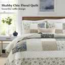 Yvooxny Quilt Set King Size Reversible Country Farmhouse Floral Real Patchwork Quilted Bedspread 3-Piece Quilt Set with Pillowcases with Ruffles for All Seasons, 96 x 108 Inches