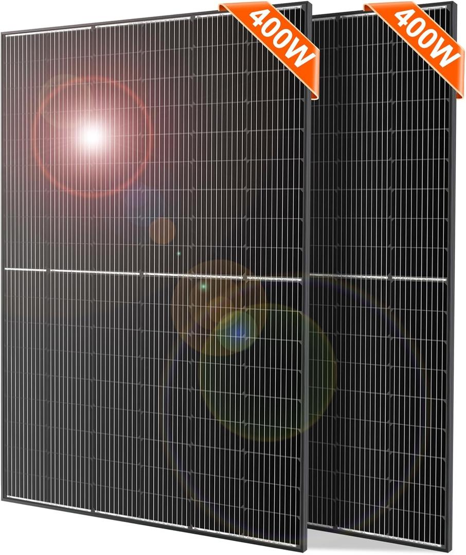 DOKIO 800W (2×400W) 31V Mono Solar Panels - Works for 12/ 24V Systems, 9.84ft Leads per Panel for Garden/ Yard - Home/ Backyard Shed or Cabin, Off-Grid Battery Charging