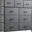 WLIVE 9-Drawer Dresser, Fabric Storage Tower for Bedroom, Hallway, Entryway, Closet, Tall Chest Organizer Unit with Fabric Bins, Steel Frame, Wood Top, Easy Pull Handle, Dark Grey
