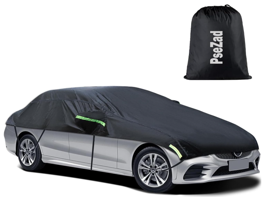 Universal Half Car Cover Waterproof All Weather, Black Car Covers for Automobiles Outdoor Indoor for All Season Waterproof Dustproof Uv Resistant Snowproof Fit for Sedan