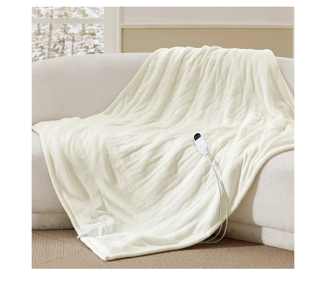 Bedsure Heated Blanket Throw Blanket - Fast Heating Electric Blanket, Soft Flannel Heated Throw with 4 Time Settings, 6 Heating Settings, Warm Gifts for Grandma (50x60 inches, Ivory)