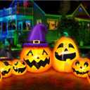 12 Ft Long Halloween Inflatables Pumpkins Outdoor Yard Decoration, 7 PCS Blow up Pumpkins and 2 Witch Hats Built-in LED Lights for Home Holiday Party Lawn Patio Outside